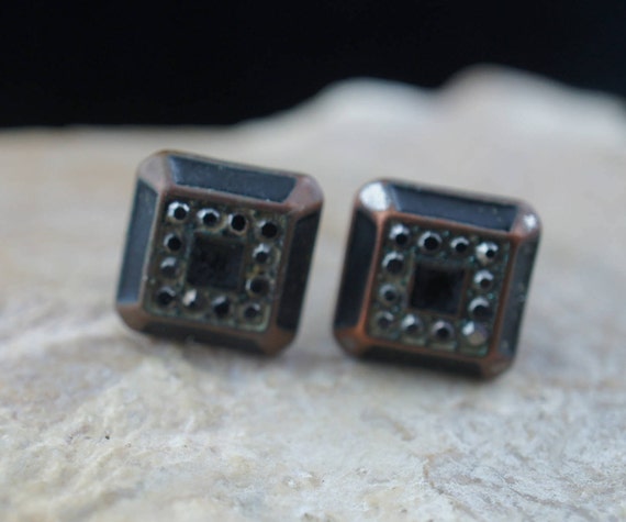 Earrings silver gold brown tone seed cz black ton… - image 4