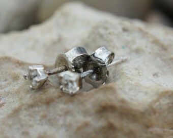 925 Sterling Silver Earrings Clear Stone CZ Tiny Baby Jewelry Vintage Art Deco CO139