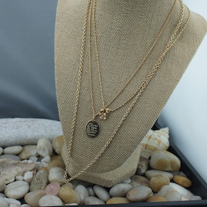 Vintage Art Necklaces Chain Avon Gold Tone Pendant Pendants Oval Flower Enameled Drop Stone Rose Quartz Pink Crystal Set of 3 Chains 109