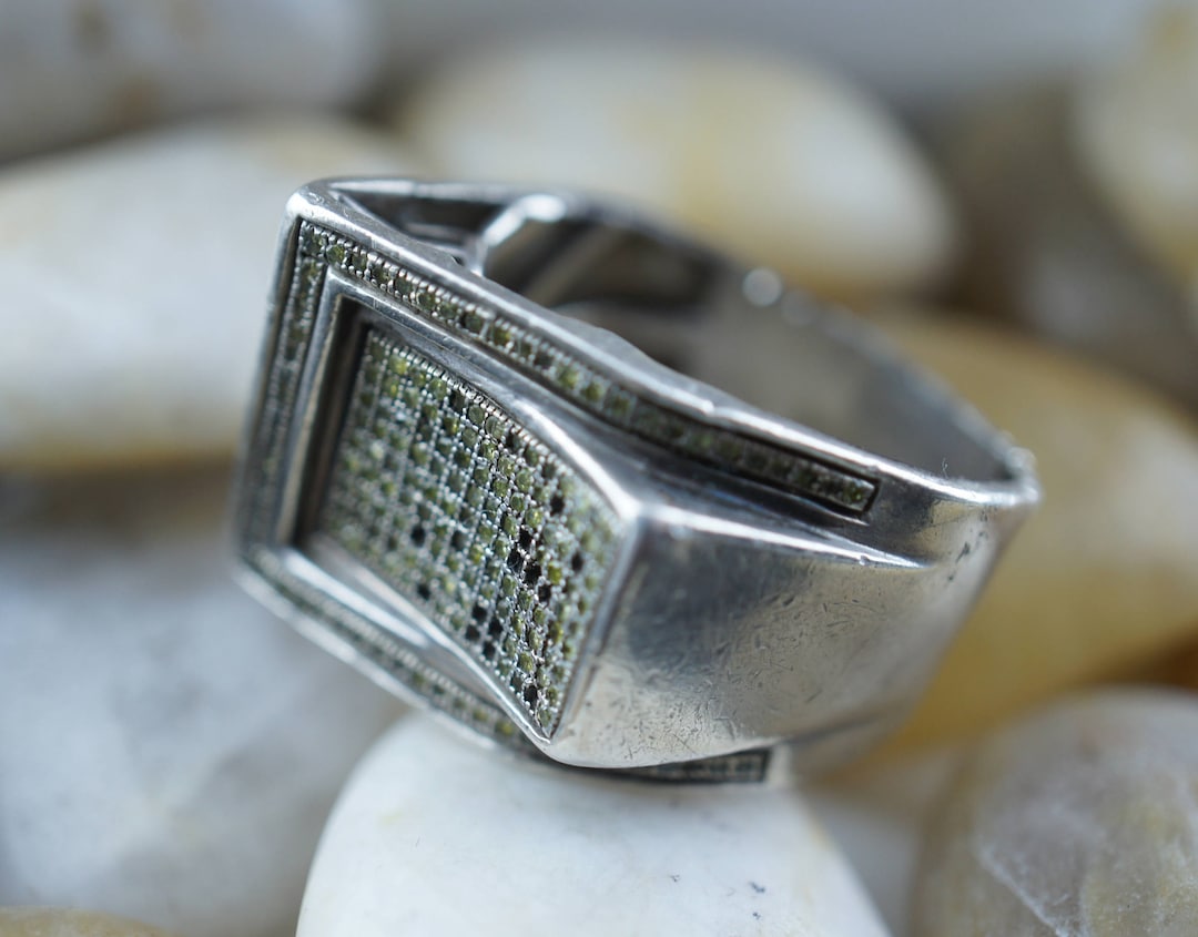 STERLING SILVER 925 GND Diamond Vintage Jewelry Wide Band