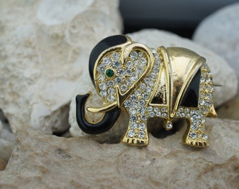 Broche éléphant En Métal Et Pierres De Ton Blanc. - France