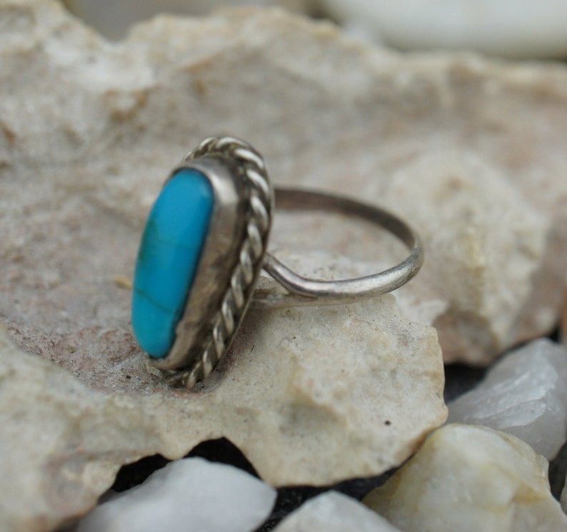 925 Sterling Silver Ring Native American Size 5 Band Gemstone Turquoise ...
