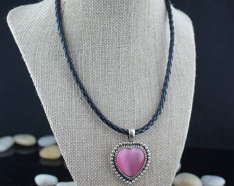 Black Braided Leather Necklace Choker 4 Mm Pendant Heart