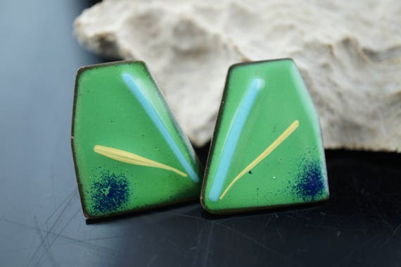 COLBY Hand made Earrings Clip On Polygon Vintage … - image 2