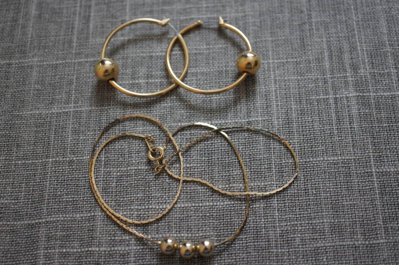 Vintage Jewelry Set of Hoop Earrings and Necklace Chain Etsy
