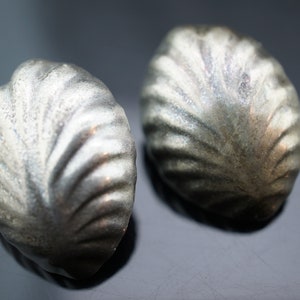 Sterling Silver Taxco 925 Vintage Art Deco Stud Pierced Earrings Oval Leaves Design Signed *280