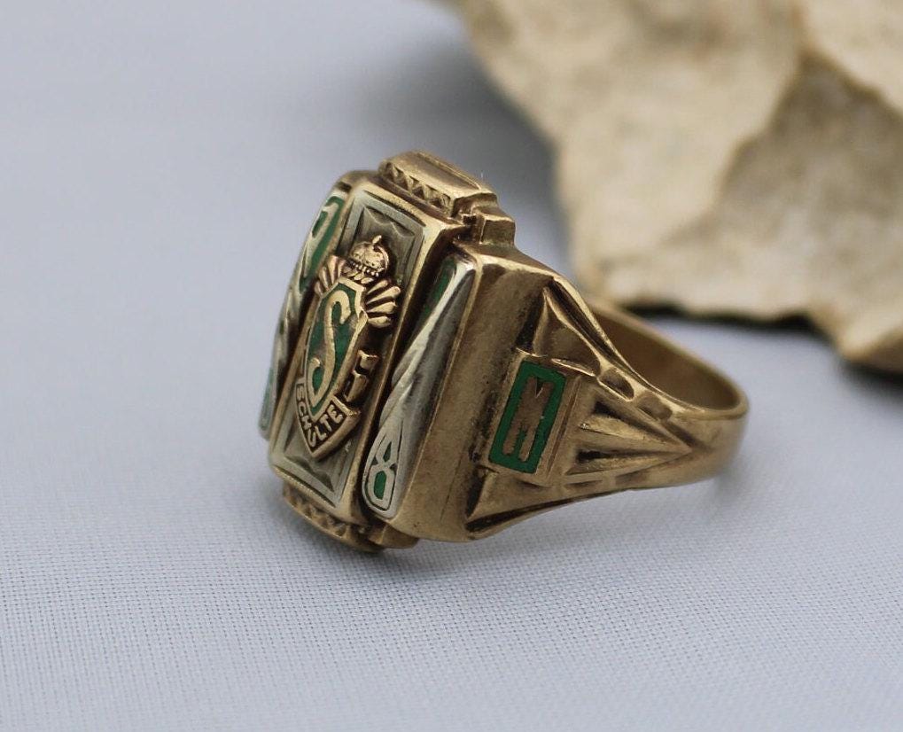 10K Ring Solid Gold TM S SCHULTE Josten Emblem Vintage Art 10K Ring Solid Gold TM S SCHULTE Josten Emblem Vintage Art