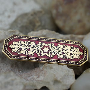 Vintage Signed MMA Metropolitan Museum of Art Gold-tone Red Enamel Pin Brooch Vintage Jewelry Modernist Minimalist sa351
