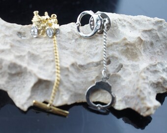 Set van 2pin broches Art Deco Sieraden goudtinten zilveren handboeien antieke autoketen Modernist Graceful dd100