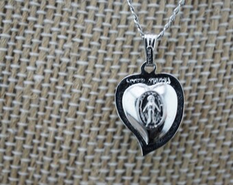 ビンテージ ネックレス シルバー ハートダガー Sterling silver Theda 925スターリングシルバー リアルパール ハート 聖母マリア 1830