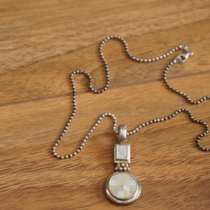 Vintage Gorgeous Necklace Ball Chain Pendant Italy  Sterling Silver 925 Gold filled  Abalone Shell Stone W-153