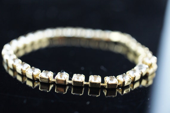 Vintage Art Deco Monet Bracelet  gold tone Cubic … - image 1