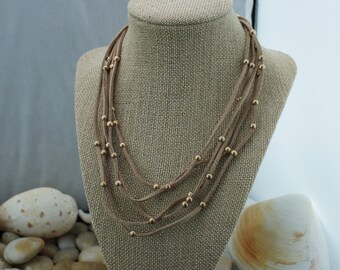 Vintage Art Déco Collier chaîne Choker Perles perlées bleu clair Plusieurs brins 5 brins argent ton cadeau circa Moderniste q148 - France