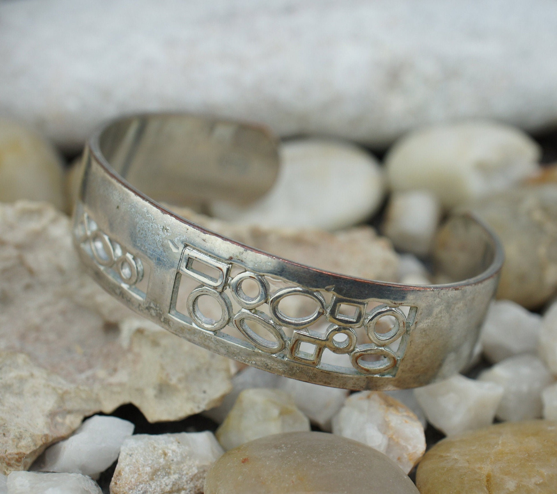 Vintage Bangle Bracelet Cuff Wide Carved TS Modern Design