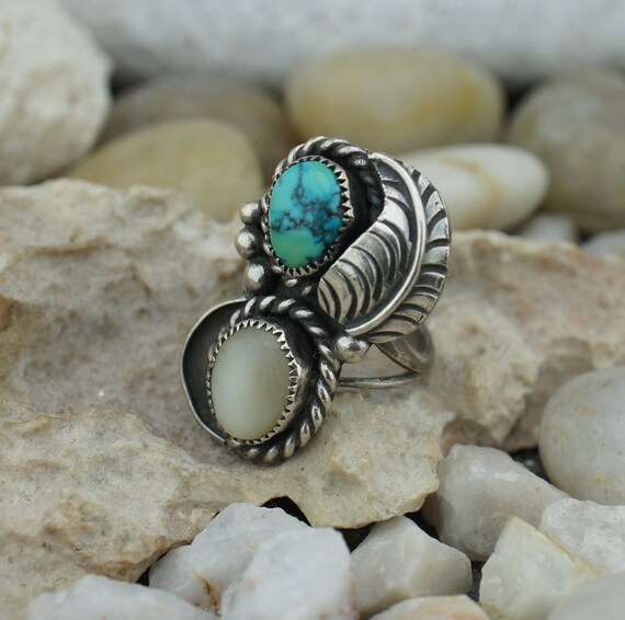 Bluejay Turquoise Mine Rare Vintage Native American Navajo Sterling Silver Leaf Bracelet Bluejay Turquoise Mine Rare Vintage Native American Navajo Sterling Silver Leaf Bracelet