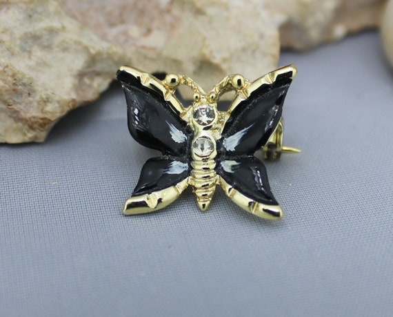 Butterfly butterflies Brooch Pin Black Gold Tone … - image 3