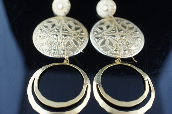 Vintage Jewelry  Art  Earrings gold tone stud pie… - image 2