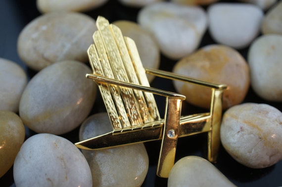 LC Brooch gold tone lawn chair design cz Vintage … - image 4