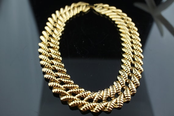 Vintage Art Deco Napier Choker Necklace Chain Gold Tone Wide  display picture 3