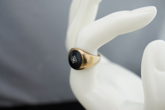 14K Solid Gold Yellow White Ring authentic tiny D… - image 1