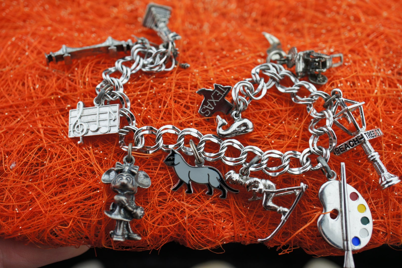 Vintage Charm Bracelet Sterling Silver 10 Charms Moveable Etsy