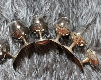 Vintage Sterling Silber 925 Geschirr Towle Cordial Becher Set von 6 alte Patina Floral Filigree Design