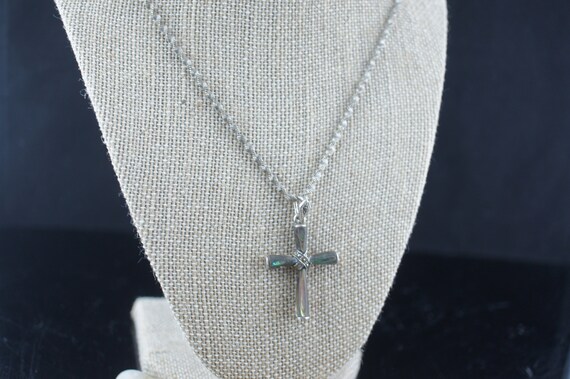 925 Italy Necklace Vintage Art Pendant Sterling Silver Cross Cz