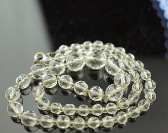 Collier Vintage Rare Chaîne Plate Or Avec Perle Bleu Central - Bijou Rétro En Cristal, Très Bon état