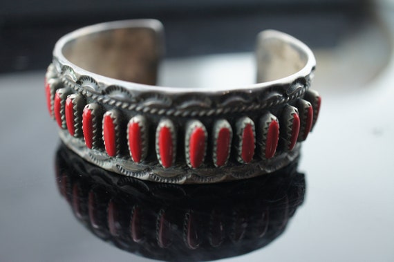 Wide Old Patina Vintage Native American Navajo Turquoise Coral Sterling Silver Ring Wide Old Patina Vintage Native American Navajo Turquoise Coral Sterling Silver Ring