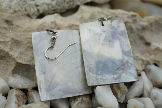 Vintage Rectangle Silver Tone Abalone Shell Earri… - image 5