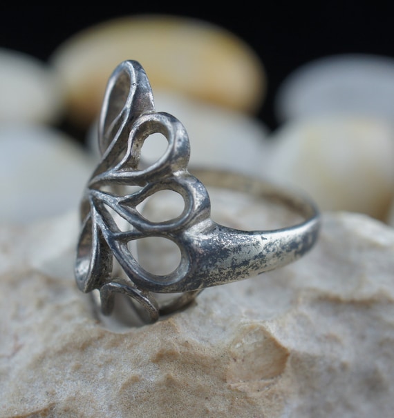 Butterfly Ring with Flowers Band Antiqued Sterling Silver Butterfly Ring with Flowers Band Antiqued Sterling Silver