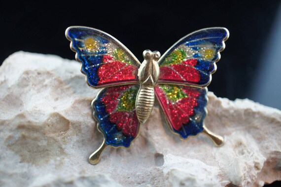 Gold Tone Butterfly butterflys Brooch Pin Bitt Cr… - image 2