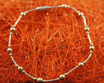Vintage Art Deco bracelet Native American's Jewelry Navajo Indian Chain with Sterling Silver 925 Tubes small seed beads gold vermeil  d083