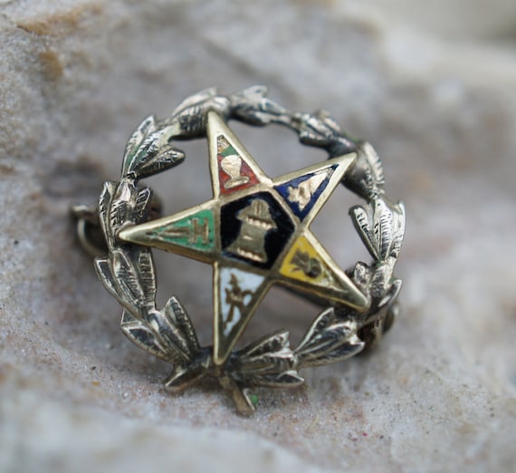 Vintage 14K Solid Gold Eastern Star Masonic Pin 1… - image 2