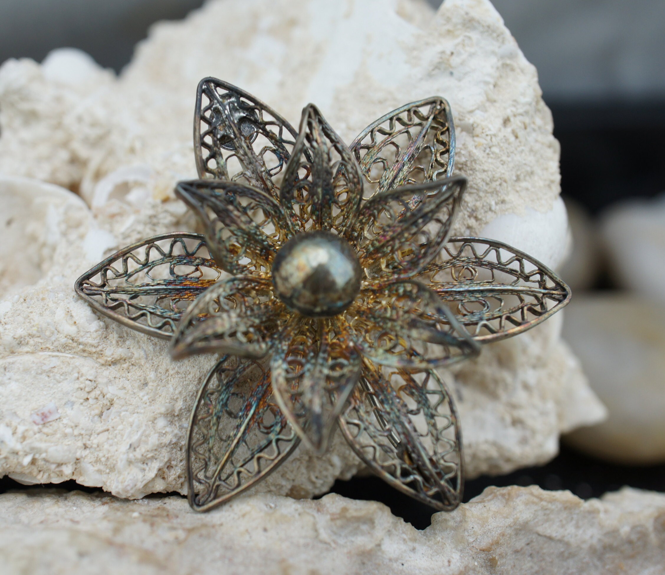 Spilla Donna In Argento Sterling 925 - Design Fiore Sotto La Pioggia Con Cristallo Quarzo Naturale - Fatto A Mano - 6