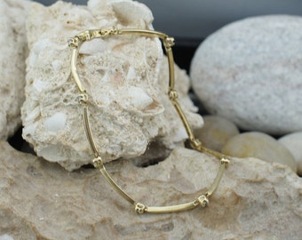 Solid Gold Bracelet 10k KLJCI Vintage Diamonds Yellow Links Arc Design 7.5'' Long Jewelry Art Deco AA