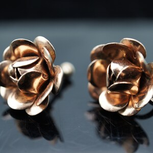 Sterling silver 925 screw back  flower rose gold vermeil bronze Earrings Vintage Jewelry Art Deco gift st600