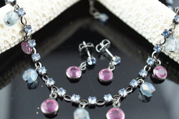 Vintage Art Deco Set Crystal Necklace Earrings Av… - image 3