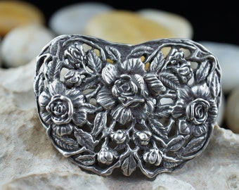 925 Sterling Silber Banut Schmuck Vintage Blumendesign ca. Brosche Art Deco st439 geschnitzt