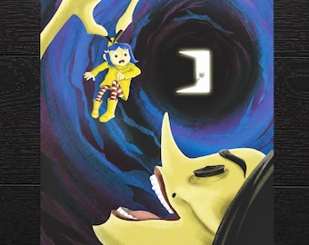 Lámina artística inspirada en Coraline – Homenaje a LAIKA, firmada, en cartulina gruesa brillante (28 x 35,5 cm).