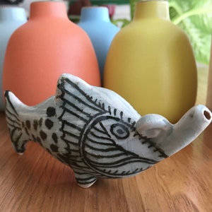 Calligraphy Suiteki Water Dropper Ceramic Fish Shape Vintage