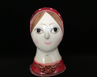 papie-mache bust lady head in style of Gemma Taccogna vintage folk art