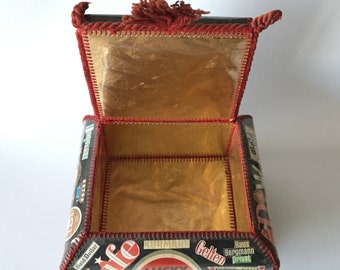 Handcrafted Box with Foreign Cigarette Labels - "one of a kind" Tramp Art