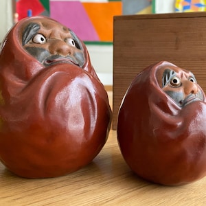 Japanese Clay Daruma Dolls in Wooden Box / Collectibles Japan / Lucky Darumas for your Home