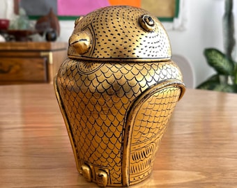Vintage Owl Box Gold Leaf Lacquerware Burma