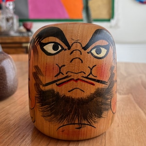 Vintage Wooden Daruma Japan: Hand-Painted Lucky Talisman
