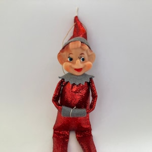 Red Shimmery Elf Hard Plastic Face - Christmas Tree Ornaments