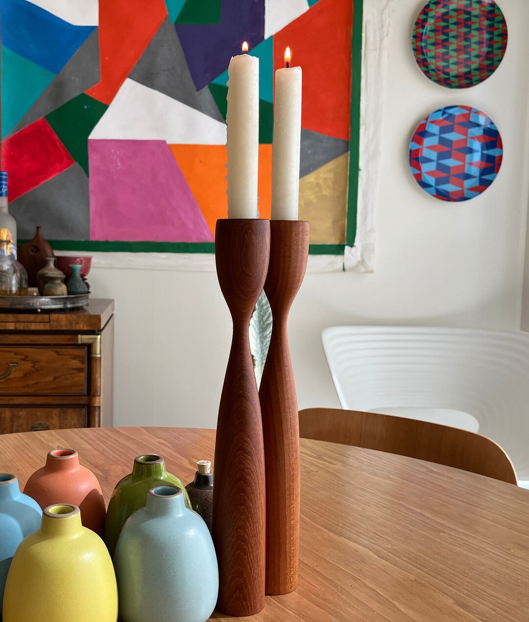 Tall Modern Wooden Candle Holders Vintage Modern Home Decor Etsy