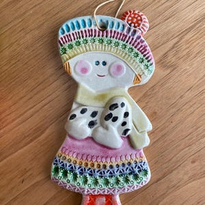 Girl Holding Spotted Dog Ceramic Wall Hanging by Franca Gensini Made in Italy