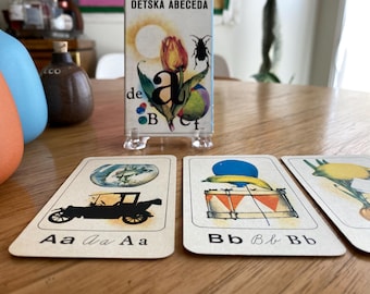 Vintage Alphabet Flashcards illustrations by Ludék Maňásek, Czechoslovakia